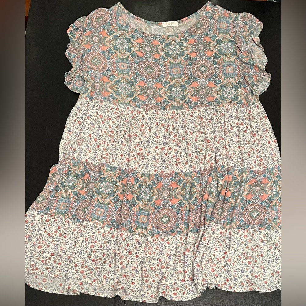 ODDY Floral Patterned Dress - Blue and Pink